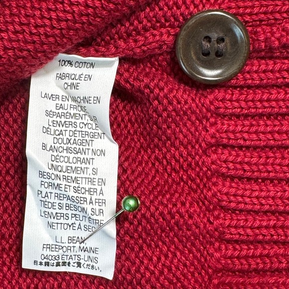 LL Bean Mens XL Tall‎ Red Cotton Knit Cardigan Sweater V Neck Long Sleeve - Picture 5 of 5